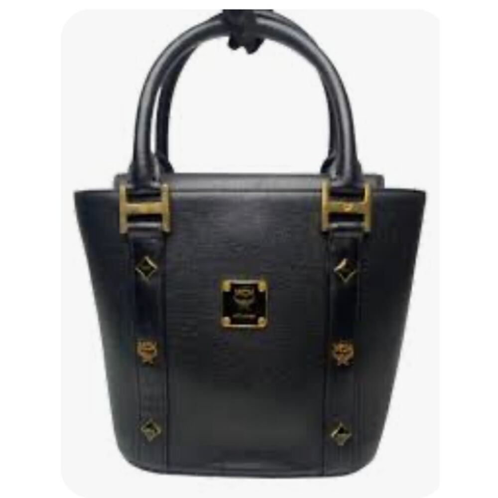 MCM EUC Black Satchel with Gold Hardware and Accents - Picture 4 of 4
